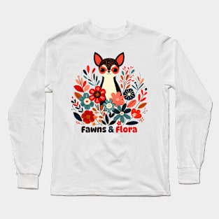 Fawns and Flora | Cute baby deer with flowers | Deer Lover Design Long Sleeve T-Shirt